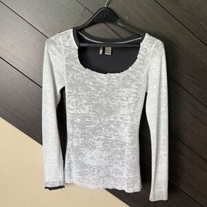 BKE Core Women's Burnout Long Sleeve Scoop Neck Top Gray XS Streetwear Grunge